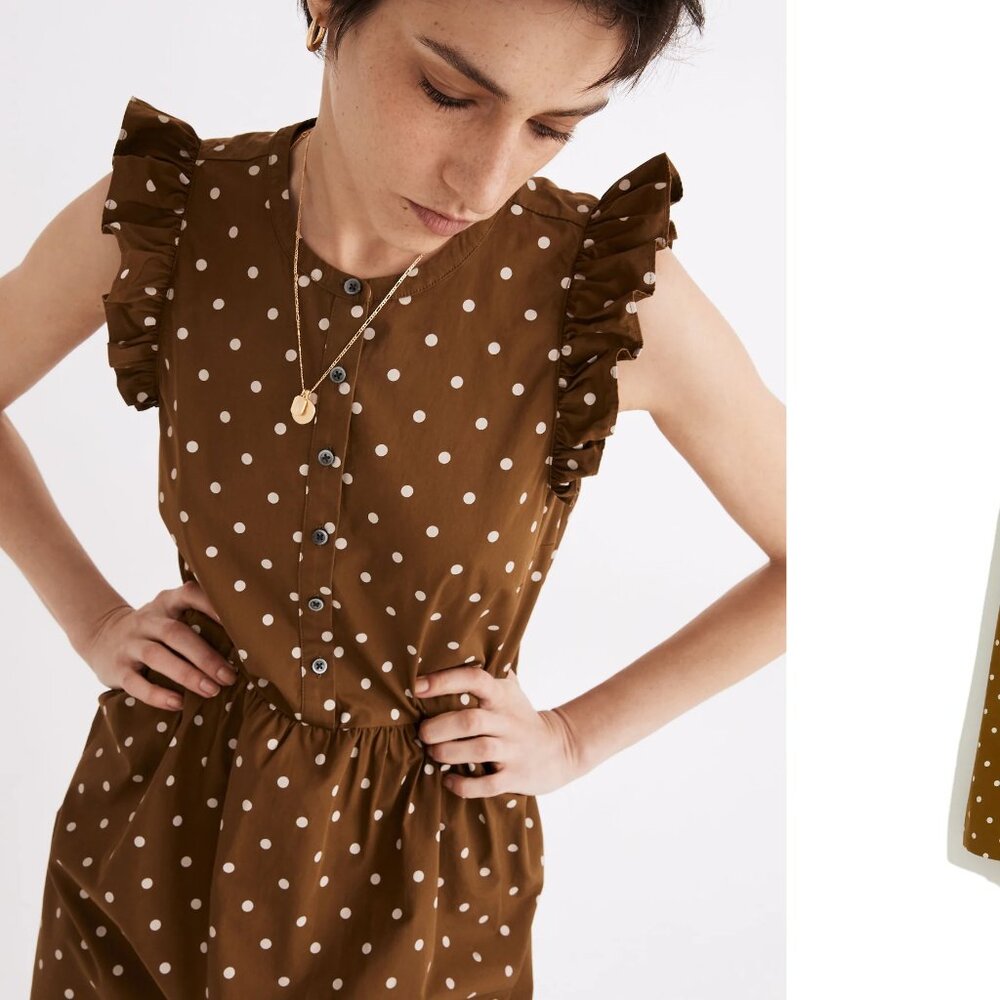 MADEWELL ruffle-sleeve button-front mini dress in polka dot (sz2) - Picture 3 of 14